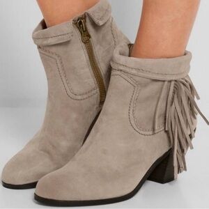 Sam Edelman Gray Suede Fringe Louie Heeled Ankle Boot Women’s Size 10.5